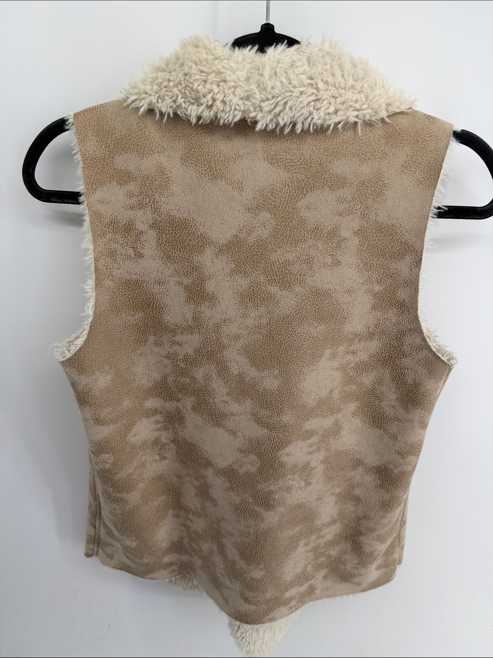 Damselle faux suede faux fur lined long line patch pocket vest sz XS - Picture 6 of 6